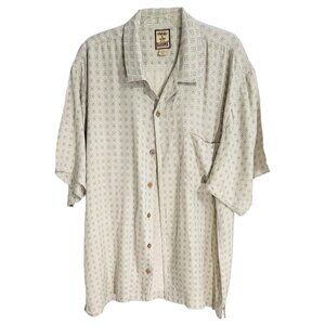 Tommy Bahama‎ Mens White Geometric Button Up Silk Shirt Short Sleeve Size L